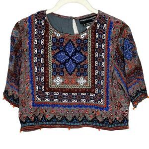 HEMANT & NANDITA Crop Top Size Small NEW Silk Paisley Print $176
